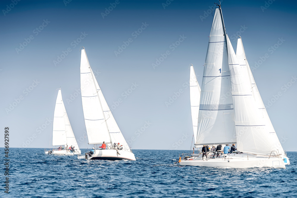 Sailing regatta in Mediterranean sea - obrazy, fototapety, plakaty 
