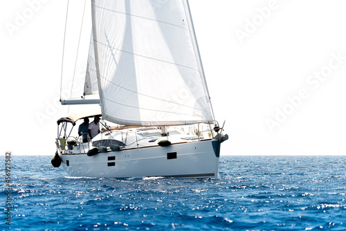 Single yacht sailing in the open sea