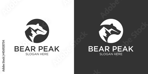 Bear with mountain logo design template
