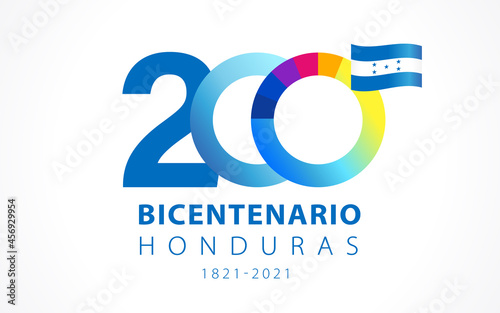 200 years anniversary Bicentenario Honduras, spanish text - Honduras Bicentennial, Independence Day from Spain. Celebration background with numbers and lettering. Vector illustration photo