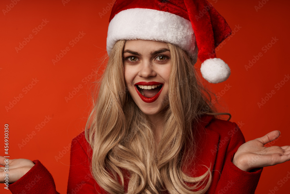emotional woman santa hat christmas holiday luxury emotional woman santa hat christmas holiday luxury