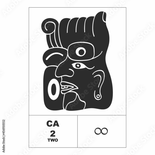 Vector icon with Mayan numerals. Mayan head glyph Ca and maya symbol number two