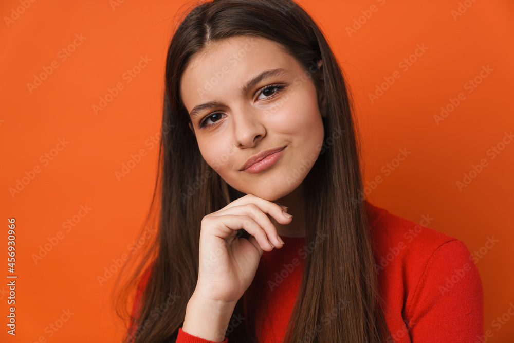 Young white brunette woman posing and looking at camera Young white brunette woman posing and looking at camera