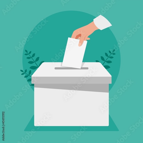Hand Putting Vote Paper on Election Box Illustration