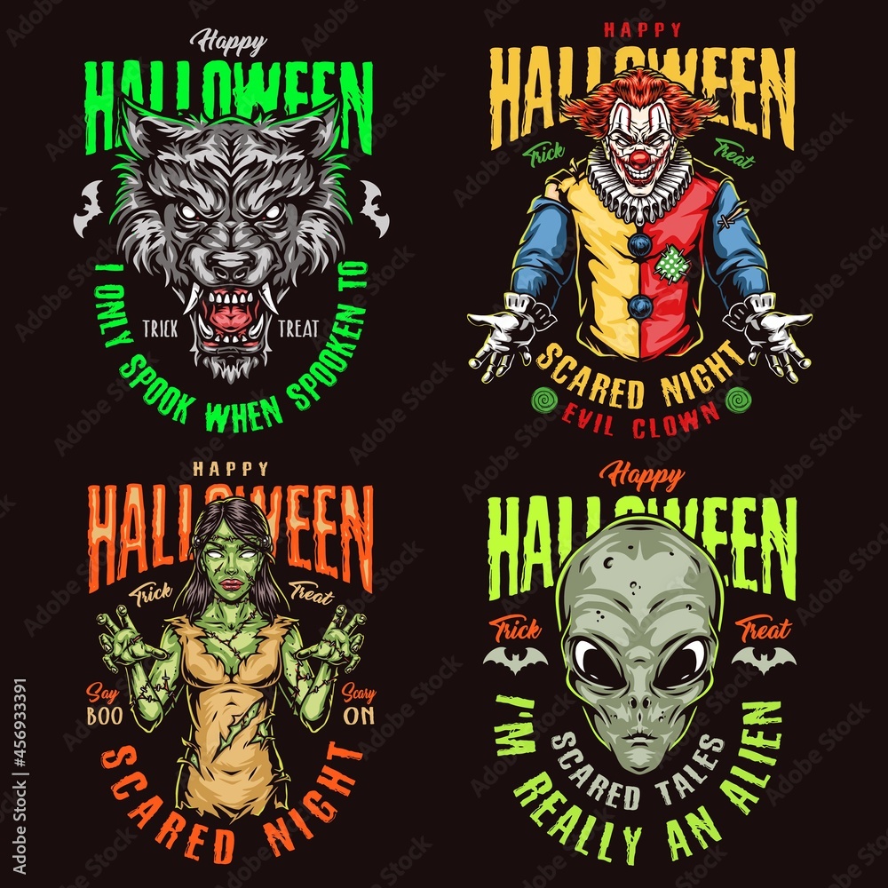 Colorful Halloween vintage badges