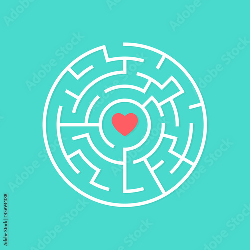 Circle maze labyrinth with heart icon. Clipart image isolated on white background