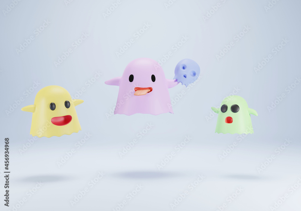3D rendering cute halloween ghosts and skull 3D rendering cute halloween ghosts and skull