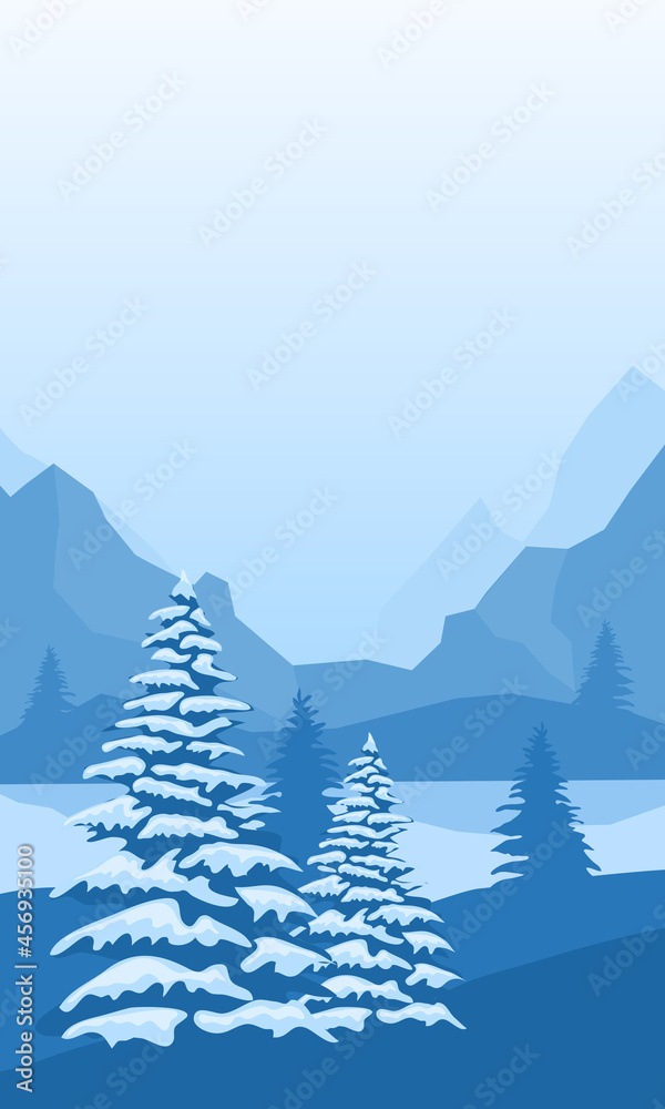 Fototapeta premium Abstract landscape with mountains and firs