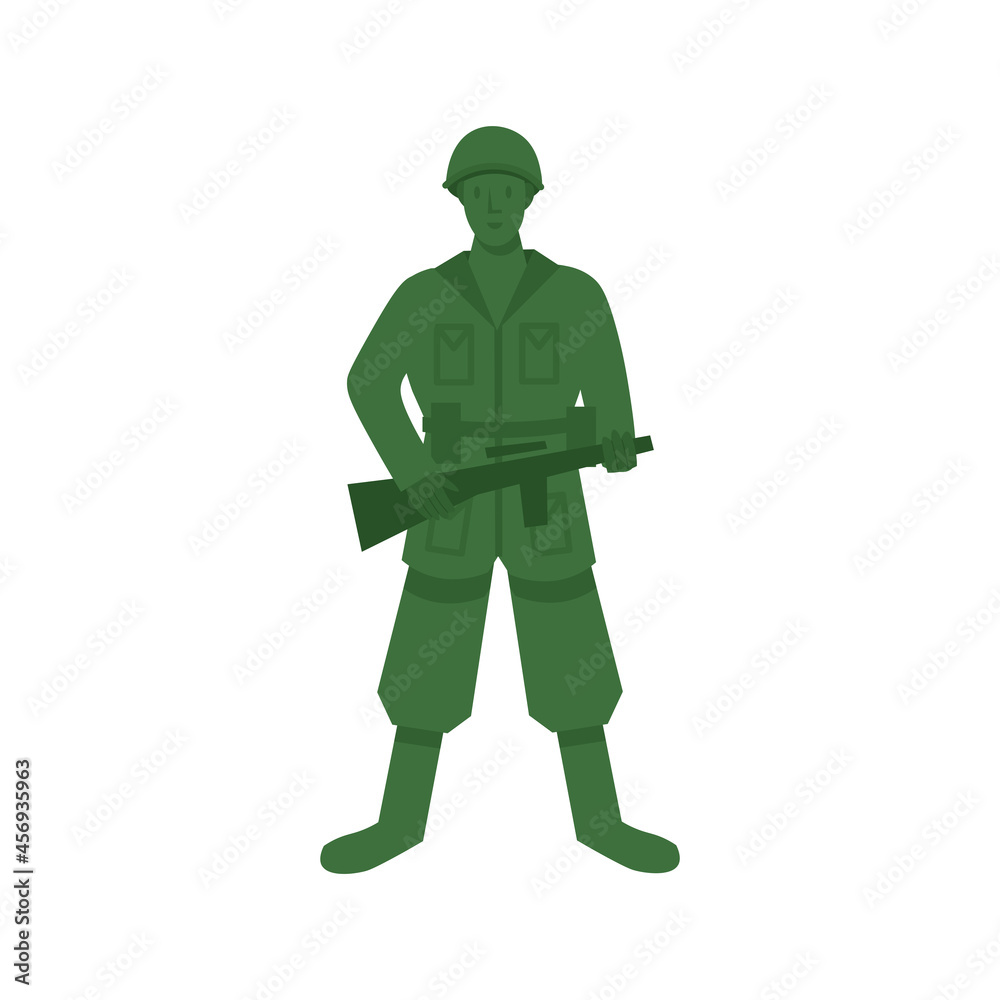 Green toy soldier on white background. Cartoon illustration, vector. Green toy soldier on white background. Cartoon illustration, vector.
