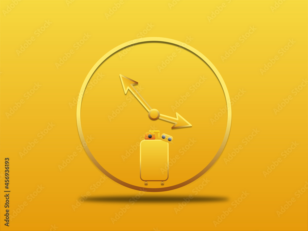 Obraz premium 3D summer time background with clock, bag, cap, and camera.
