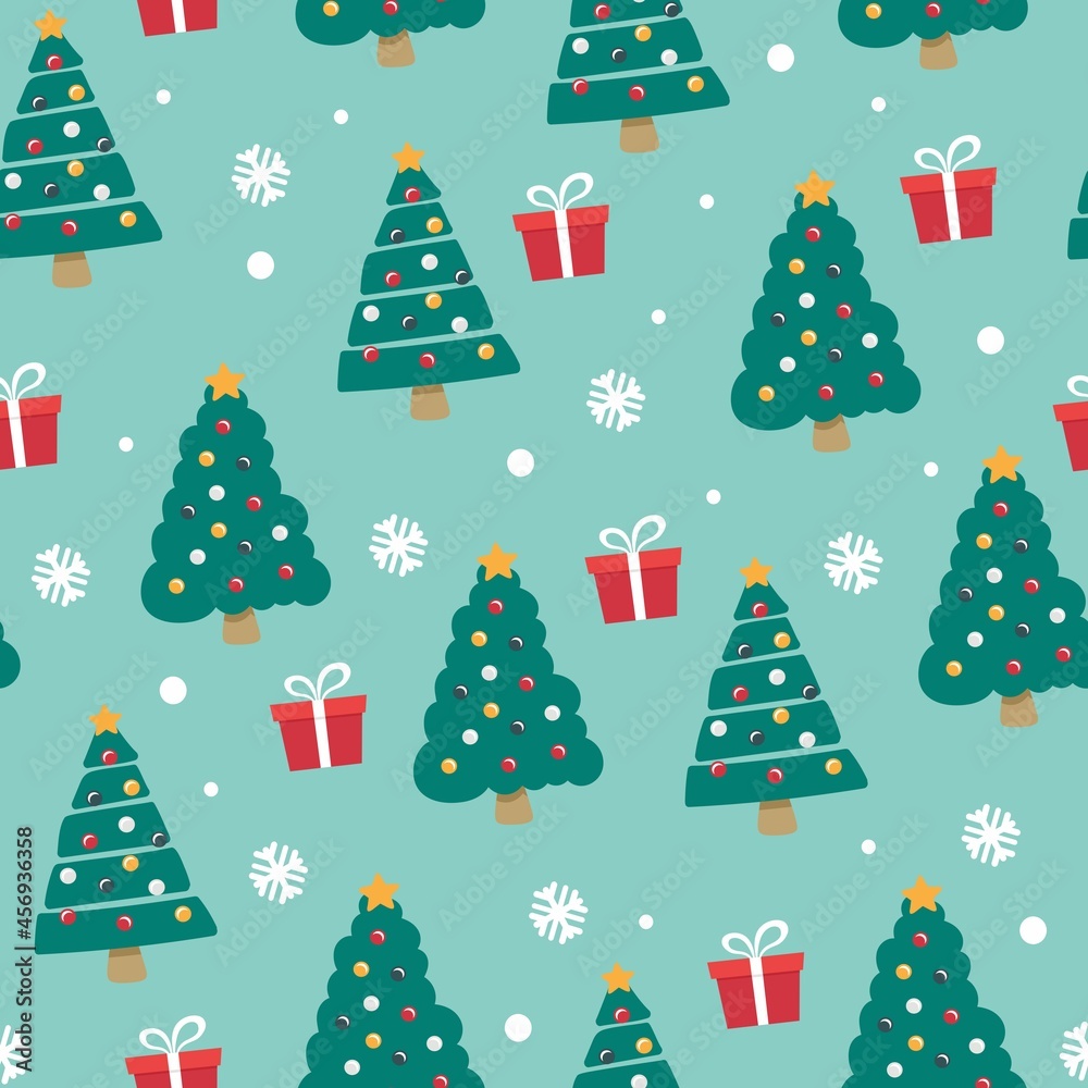 Christmas pattern with Christmas tree gifts. The concept of Christmas and New Year. Vector illustration in a flat style.