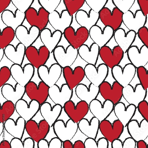Heart shaped brush stroke seamless pattern background