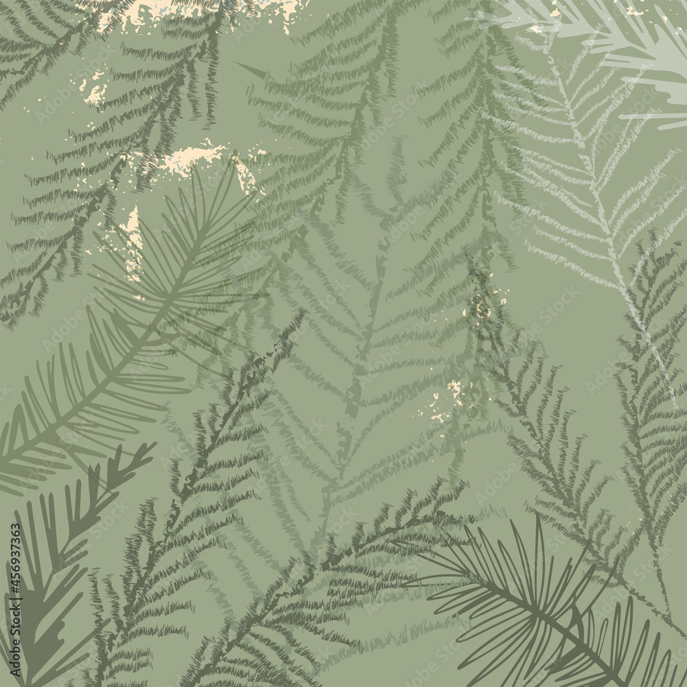 Green pine forest hand drawn branches Christmas tree pattern 