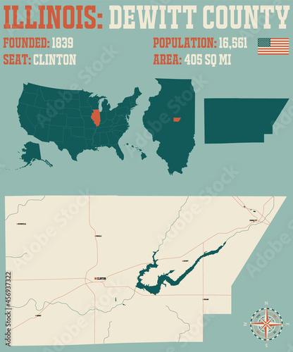 Large and detailed map of DeWitt county in Illinois, USA.