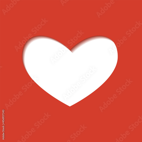 Carved white heart with an inner shadow on red background. Modern illustration. Simple object in flat style, great design for any purposes. Celebration, romance template