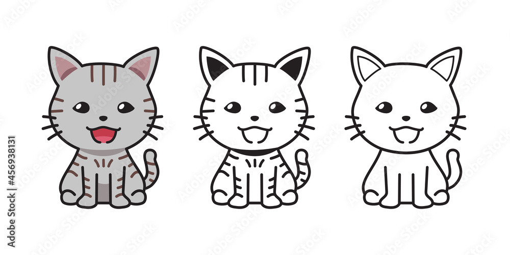 Set of vector character cartoon cute tabby cat for design.