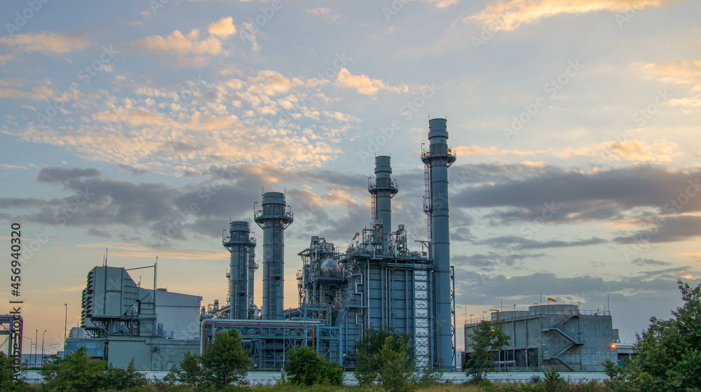 Natural Gas Combined Cycle Power Plant ,Gas turbine electrical power plant with in Twilight power for factory energy concept. Natural Gas Combined Cycle Power Plant ,Gas turbine electrical power plant with in Twilight power for factory energy concept.