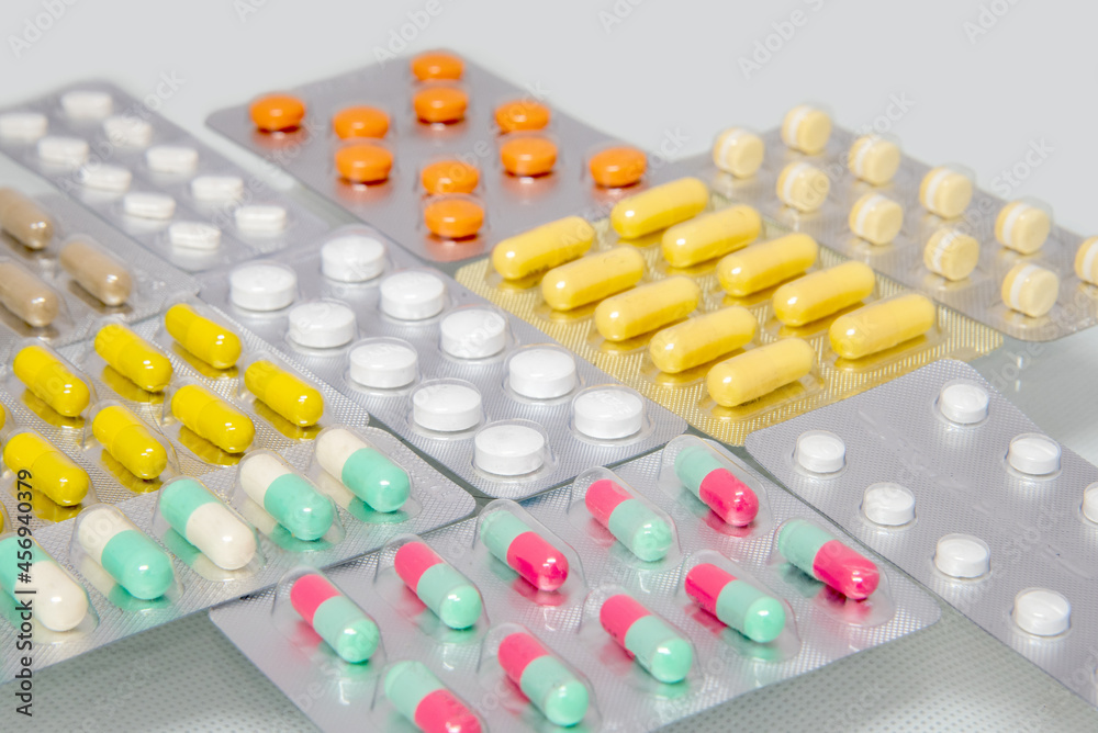 colorful antibacterials pills on white background colorful antibacterials pills on white background