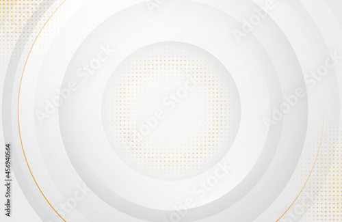 Modern minimal and clean white gold background with realistic circle shape . Elegant silver design for web, presentation, wallpaper