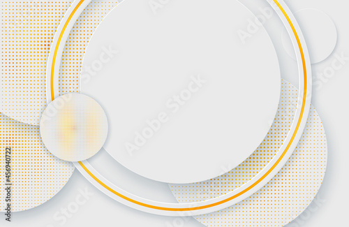 Modern minimal and clean white gold background with realistic circle shape . Elegant silver design for web, presentation, wallpaper