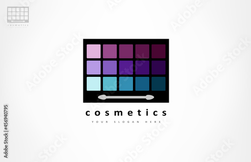 Logo cosmetics. Eye shadow with brush vector.