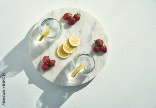 Refresh and clean icy cold lemon water