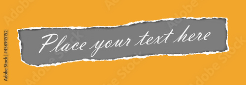 Yellow oblong hole composition in paper with torn edges and soft shadow is on dark grey background. Vector illustration