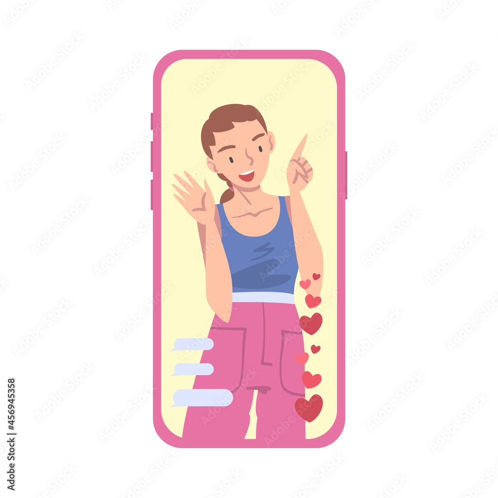 Fototapeta premium Woman Influencer as Social Media User with Numerous Audience and Subscribers Following Him Vector Illustration