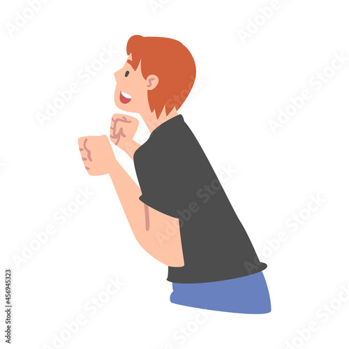 Male Holding Fists as Social Media Follower and Subscriber Showing Adoration Vector Illustration