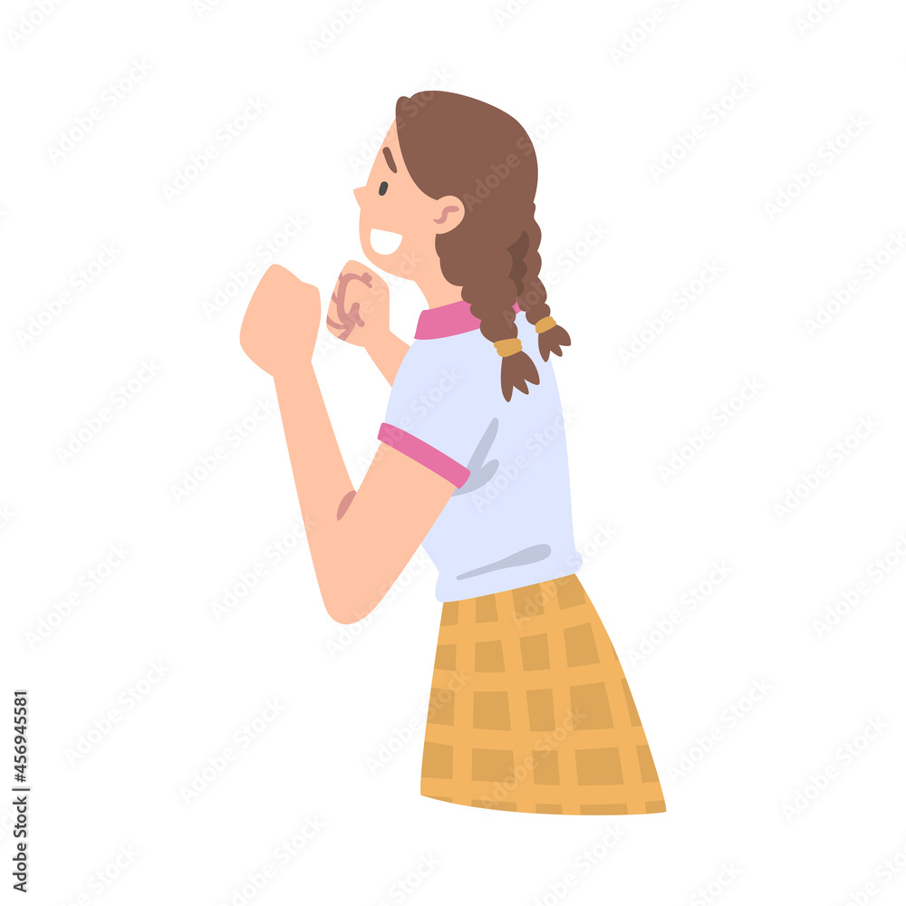 Female Holding Fists as Social Media Follower and Subscriber Showing Adoration Vector Illustration Female Holding Fists as Social Media Follower and Subscriber Showing Adoration Vector Illustration