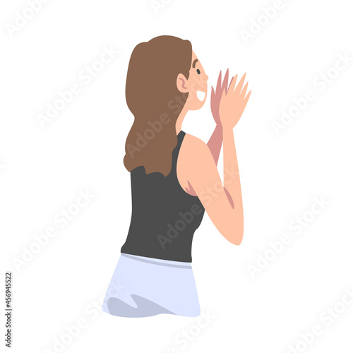 Female Clapping Hands as Social Media Follower and Subscriber Showing Adoration Vector Illustration