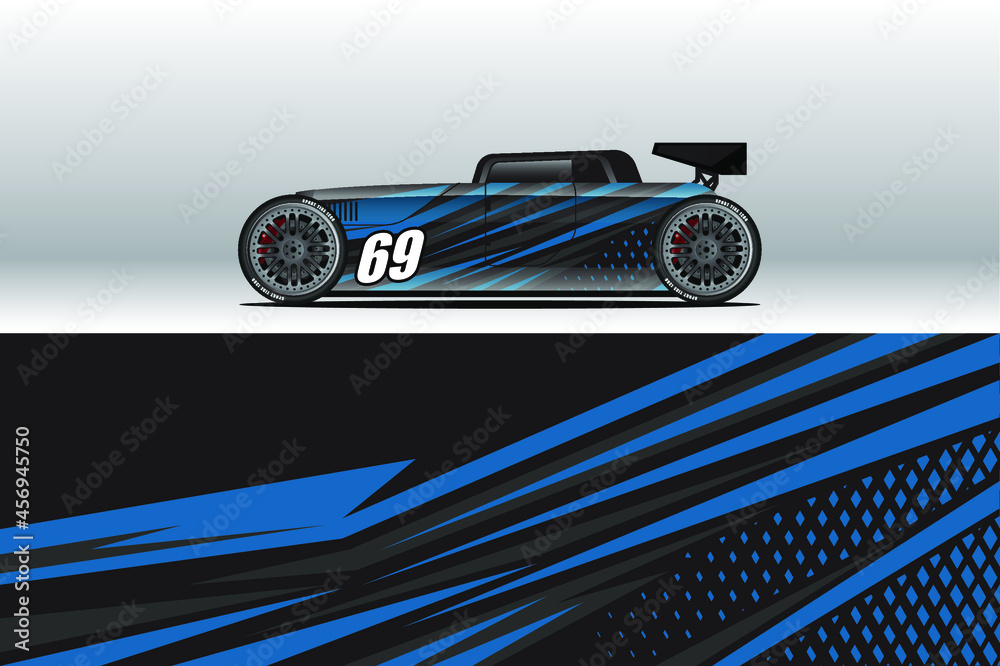Abstract Race car wrap sticker design and sports background for