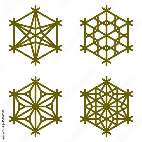 A set of four elements in the form of a snowflake in a hexagon