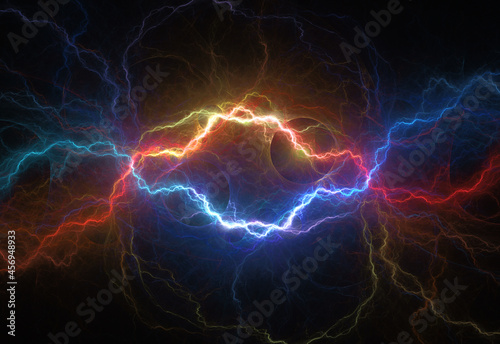Blue and orange lightning and plasma background  abstract fire and ice background