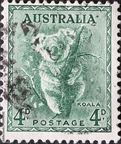 AUSTRALIA-CIRCA 1940 : A post stamp printed in Australia showing a koala (Phascolarctos cinereus)