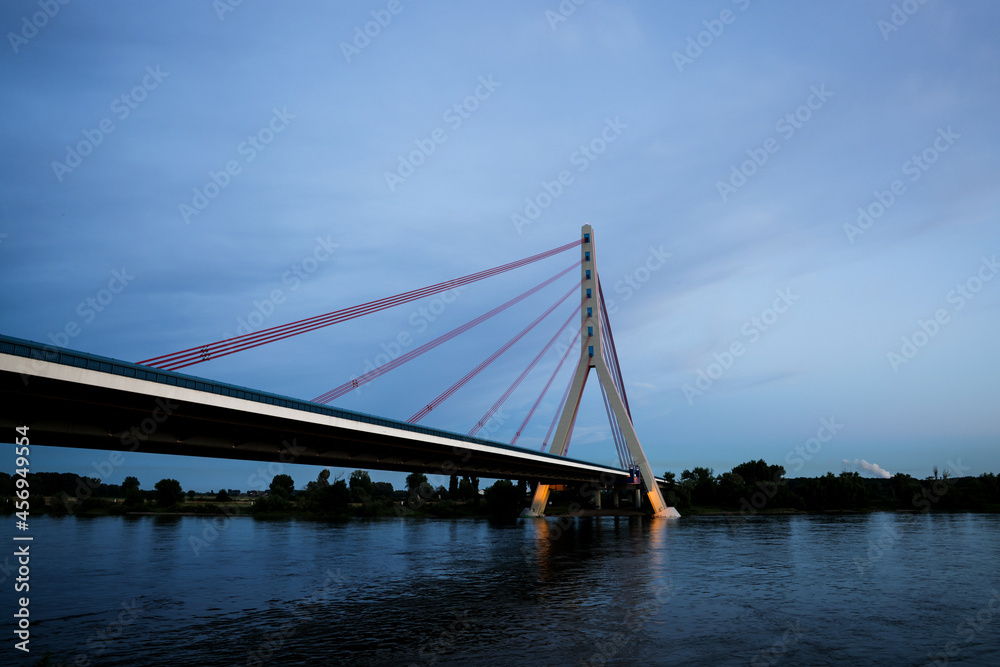Long bridge over water in Dusseldorf, Germany