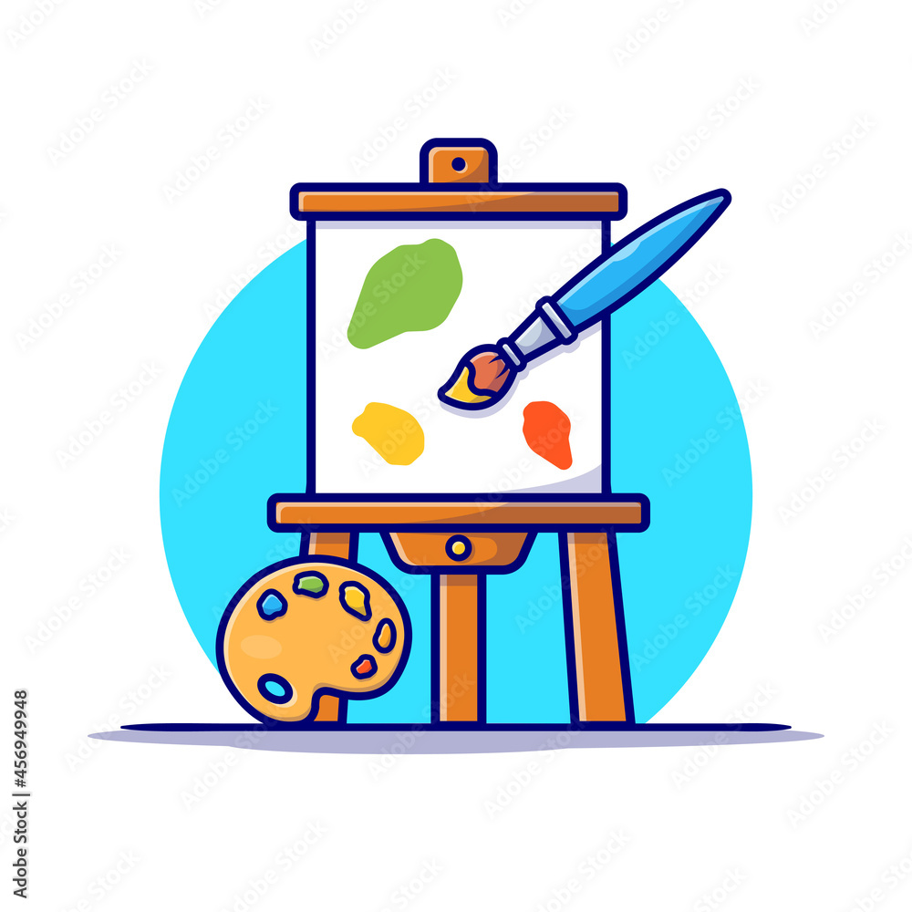 Easel Art Board, Paint pallet And Paint Brush Cartoon Vector Icon  Illustration