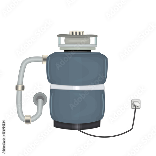 Food waste disposer isolated on white background. Compact garbage disposal unit for kitchen sink. Home garbage disposal. Recycling organic waste. Zero waste. Stock vector illustration