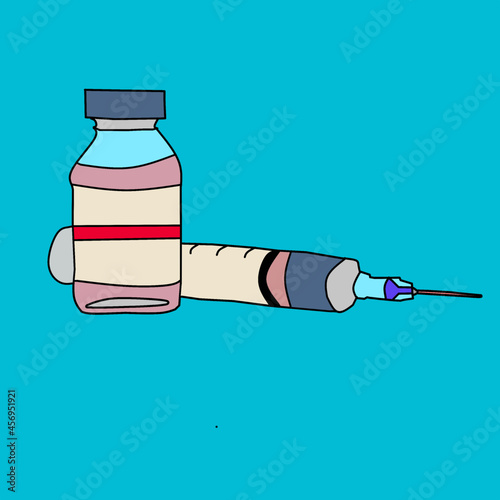 an illustration of a vaccine bottle and syringe