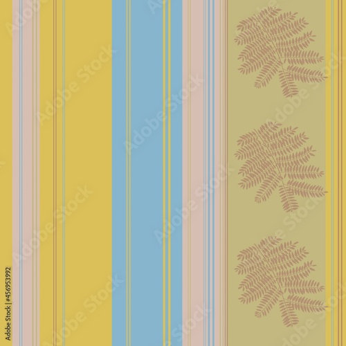 silhouettes of leaves and colorful stripes in gentle pastel colors, seamless pattern