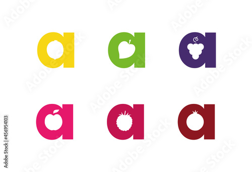 Various Ayurveda A letter company logo with juicy fruit silhouette different tastes

