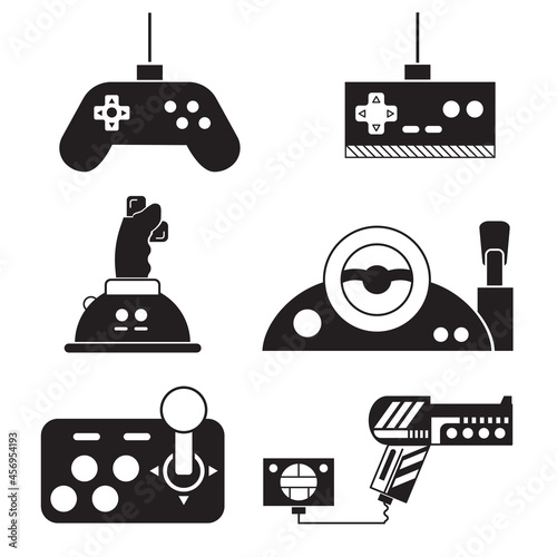 Joystick support game icon set trendy line style.Cartoon concept Vector, illustration of Gaming Accessories. Flat design black icon. 