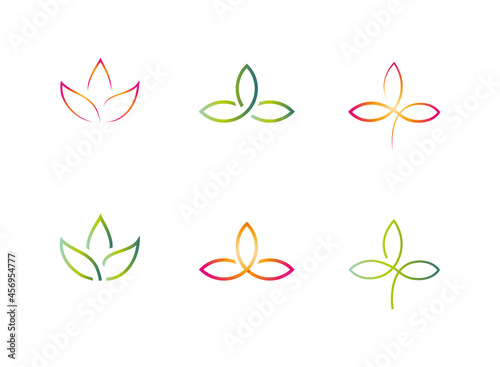 Ayurveda yoga spa purity meditation calm lotus company logo orange green bright colors 
