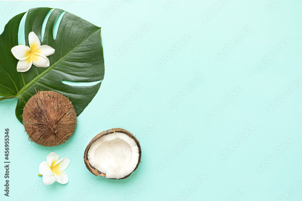 Tropical background with coconut and palm leaves. Tropical background with coconut and palm leaves.