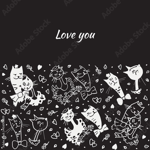 Valentines card in black and white colors.