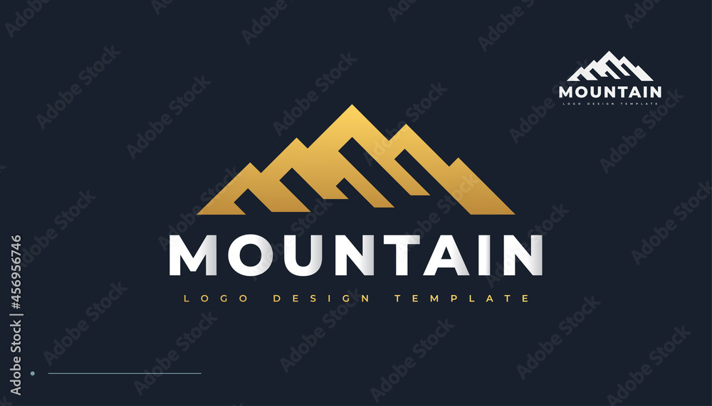 Golden Mountain Logo. Landscape Hills Logo Design