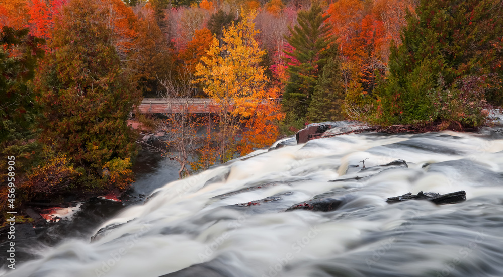 Scenic Bond falls during autumn time in Michigan upper peninsula