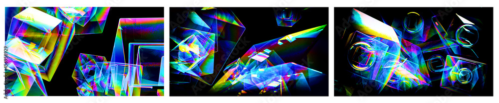 Translucent Iridescent 3d Cubes Background. 3D Render
