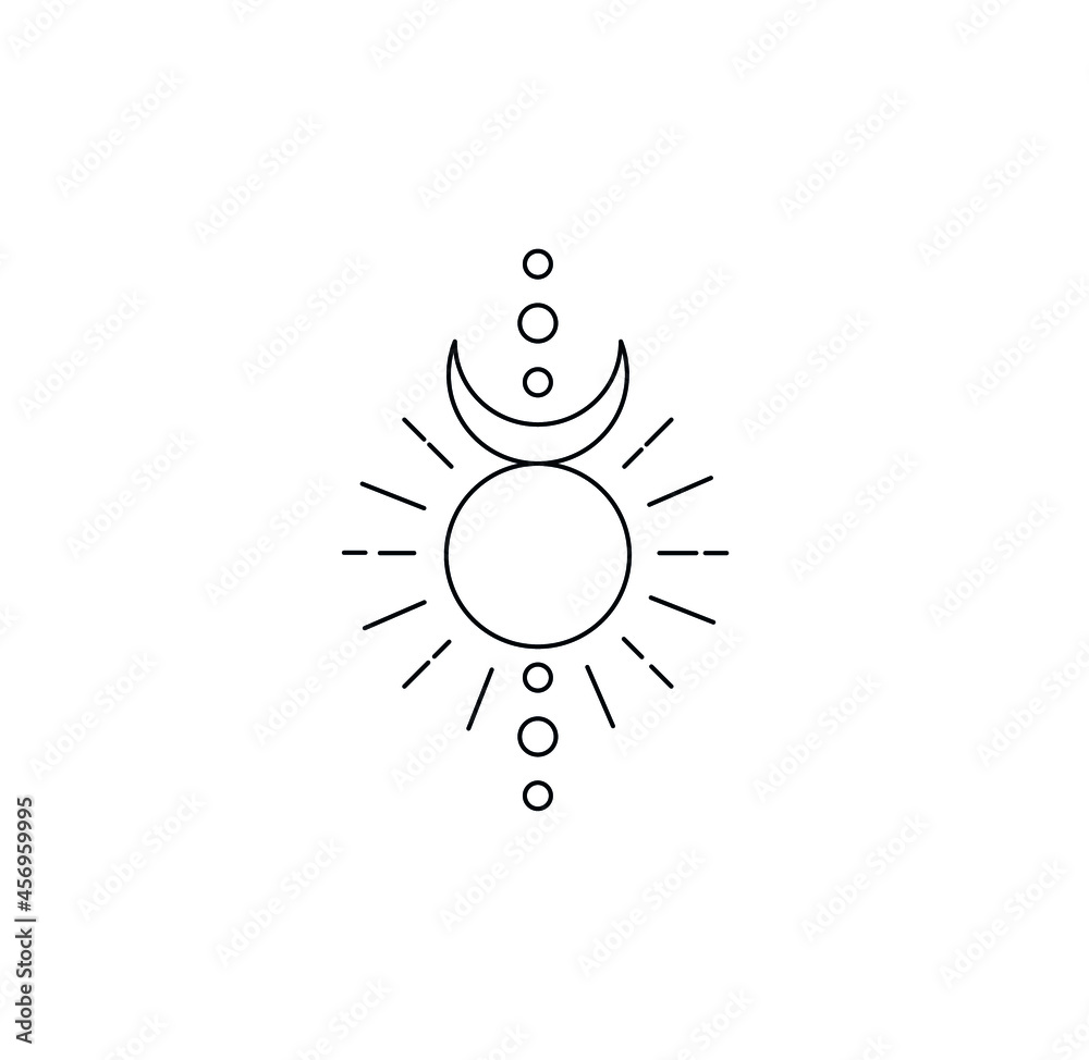 Sun and moon spiritual, magic sun moon symbol simple thin line icon