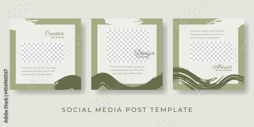 Organic social media post design green brush abstract for food, creative, culinary, nature